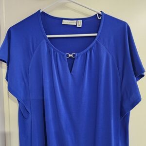 Susan Graver Cobalt Blue Keyhole Blouse